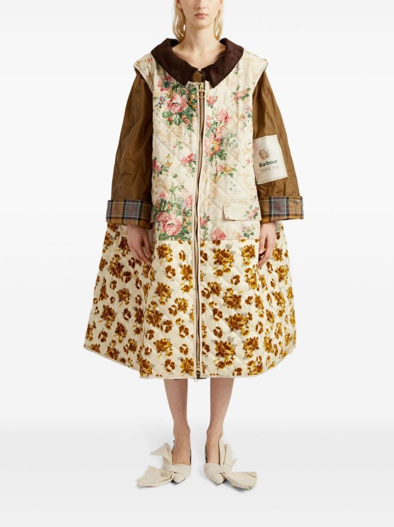 X Barbour Brown Floral Waxed Cotton Coat