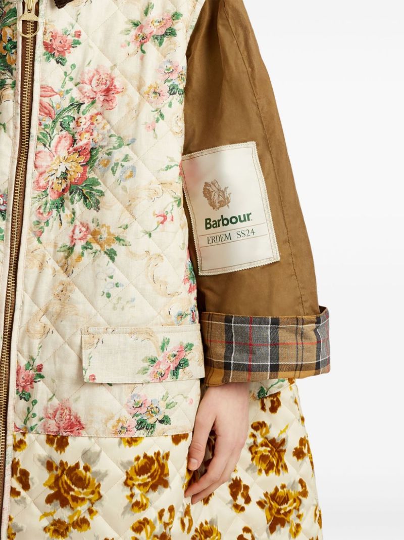 X Barbour Brown Floral Waxed Cotton Coat