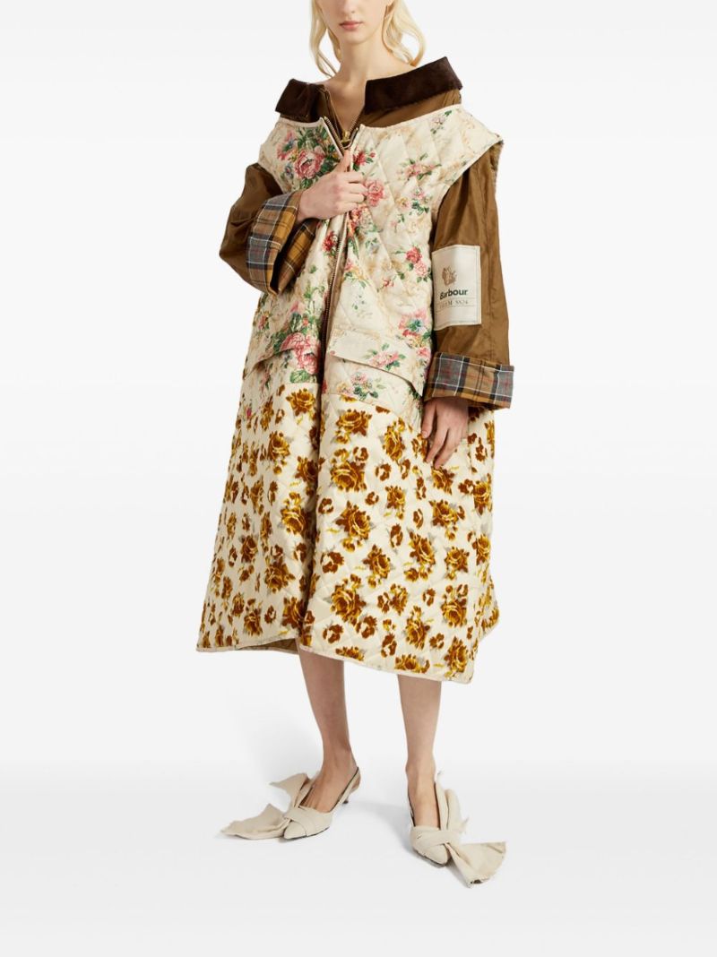 X Barbour Brown Floral Waxed Cotton Coat