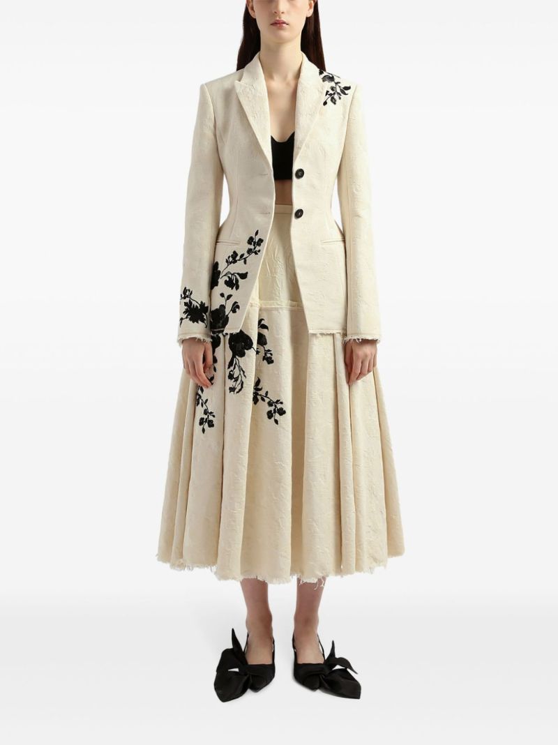 Neutral Floral-embroidered Pleated Skirt