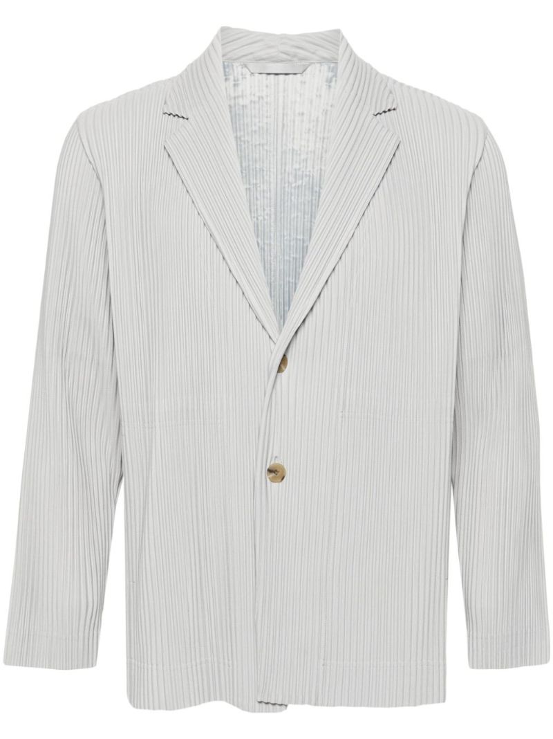 Grey PlissÃ_x0083_Â©-effect Single-breasted Blazer