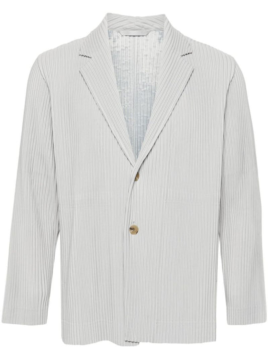 Grey PlissÃ_x0083_Â©-effect Single-breasted Blazer