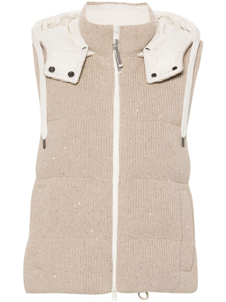 Neutral Sequin Padded Gilet
