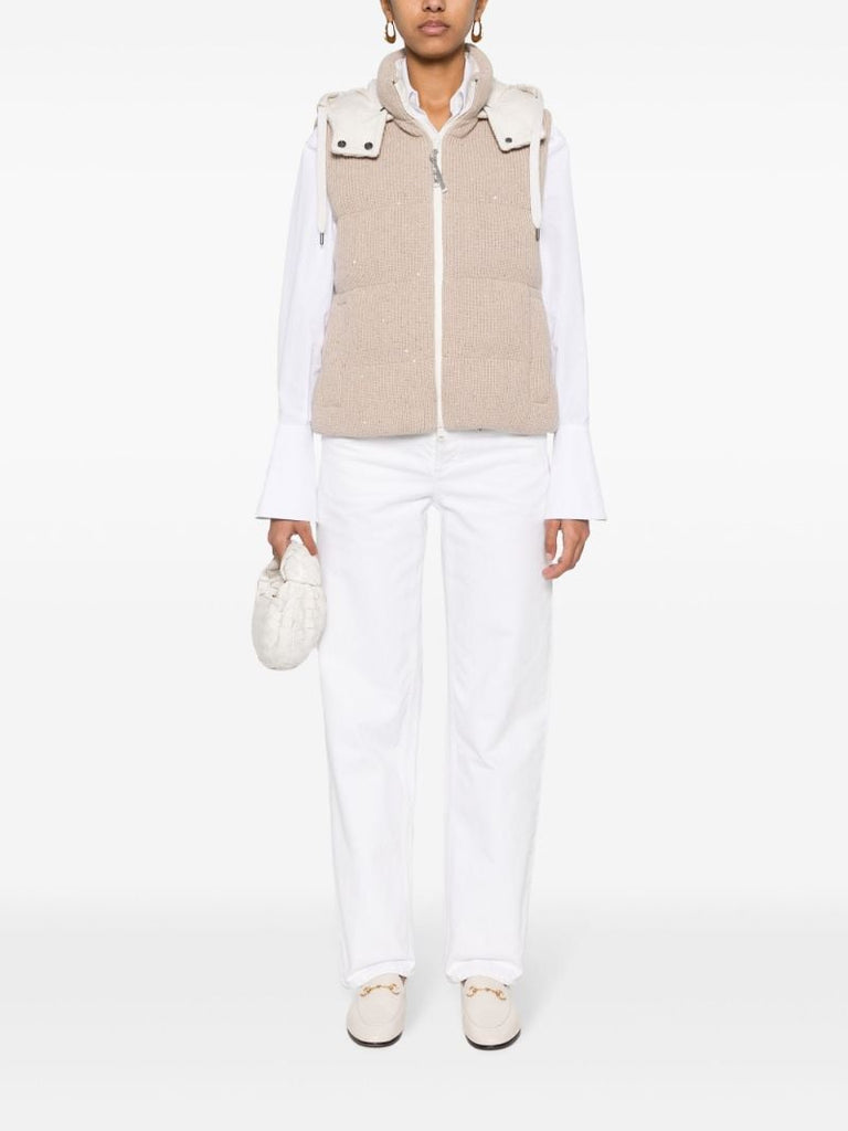 Neutral Sequin Padded Gilet