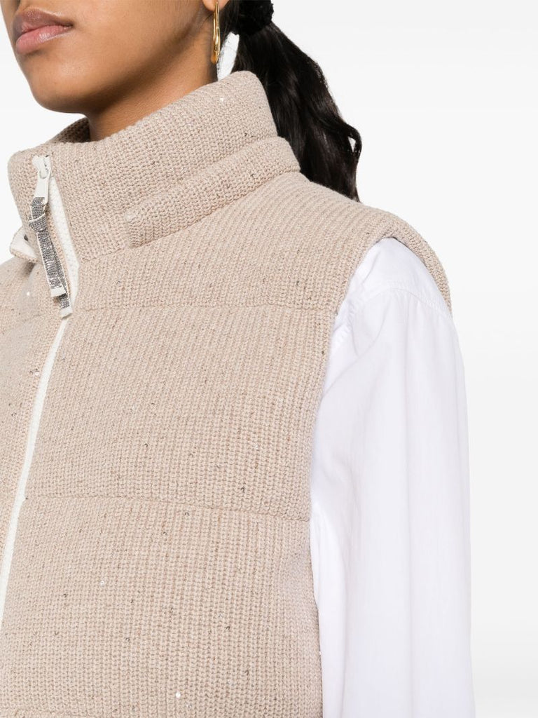 Neutral Sequin Padded Gilet