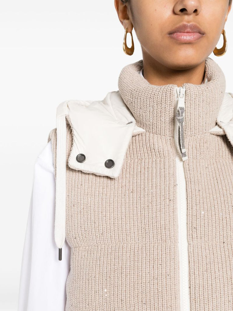 Neutral Sequin Padded Gilet