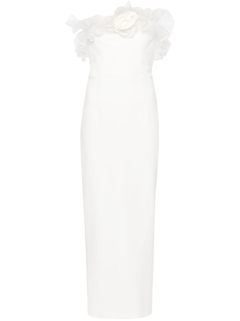 White Ruffled Cady Column Dress