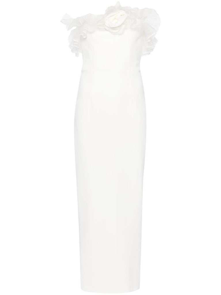 White Ruffled Cady Column Dress