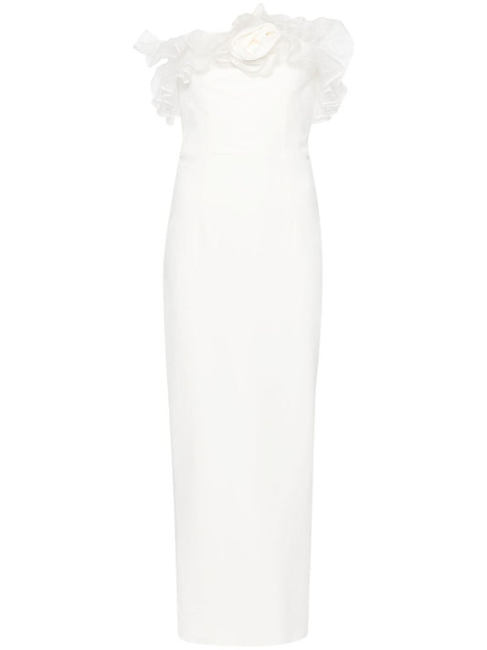 White Ruffled Cady Column Dress