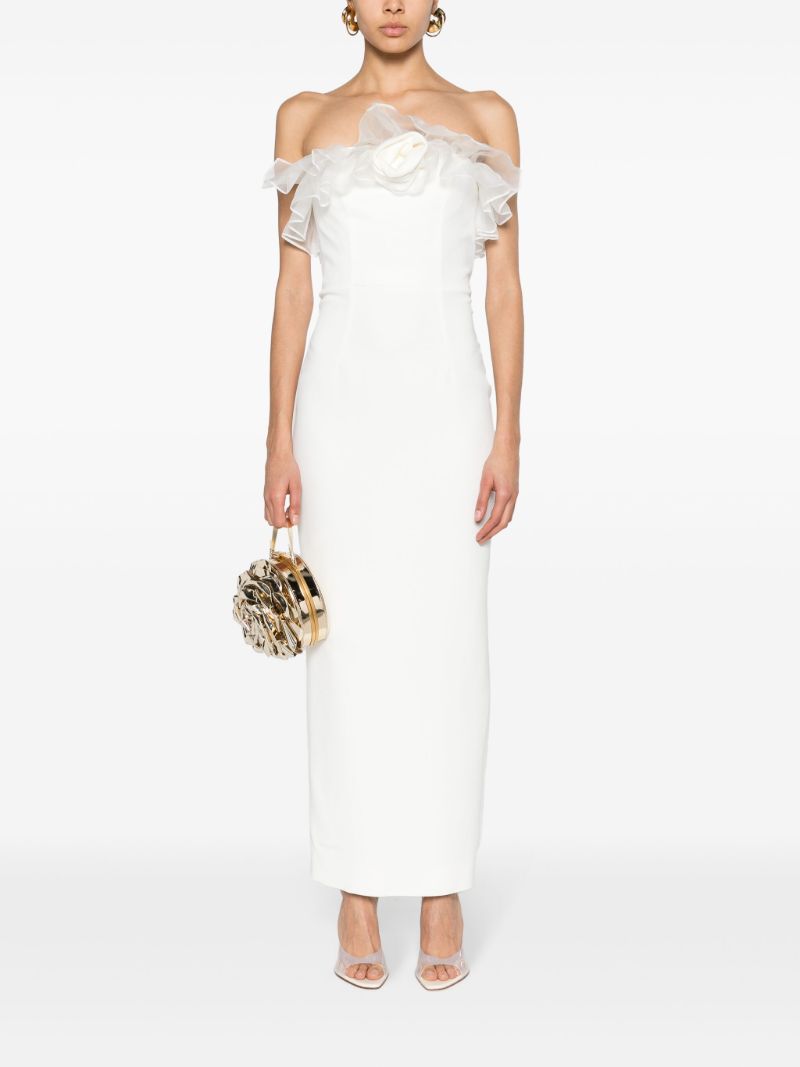 White Ruffled Cady Column Dress