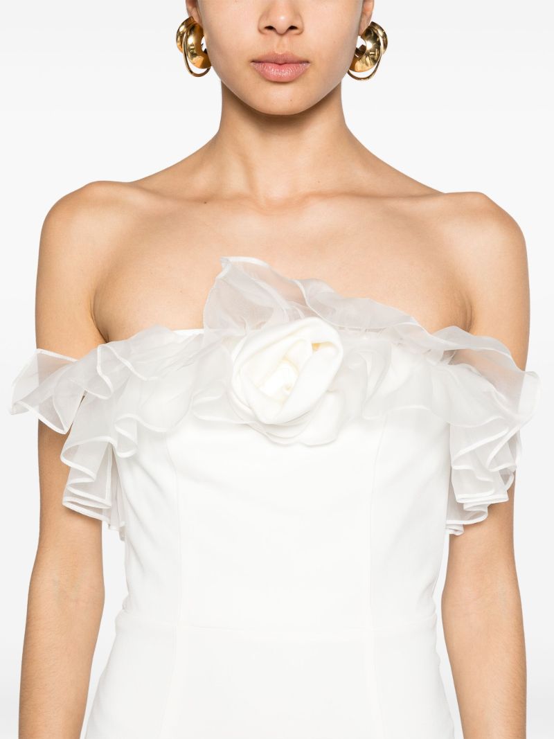 White Ruffled Cady Column Dress