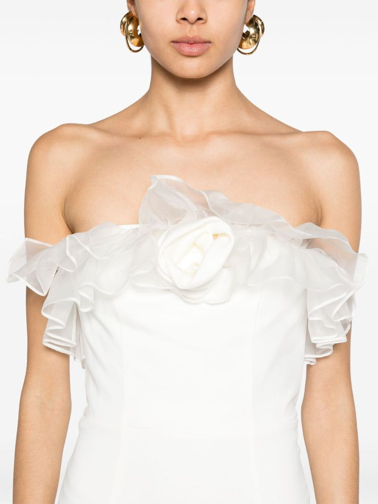 White Ruffled Cady Column Dress