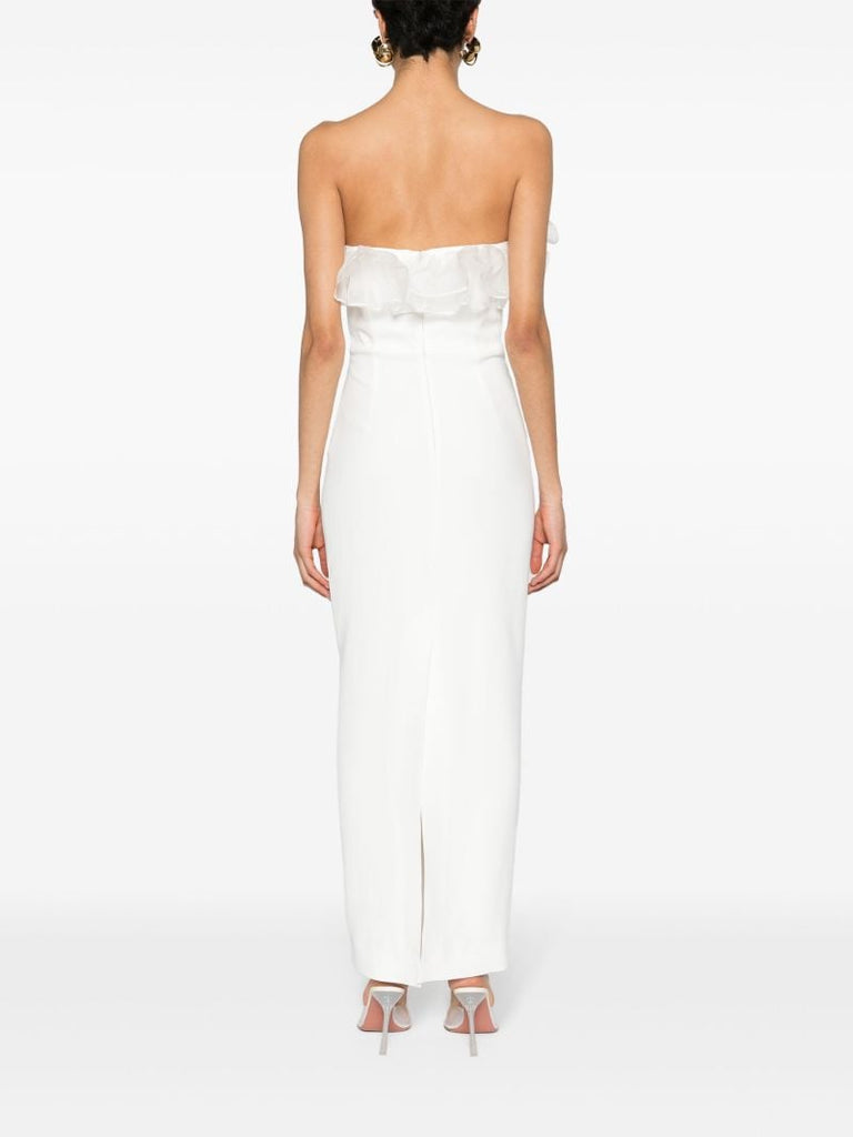 White Ruffled Cady Column Dress