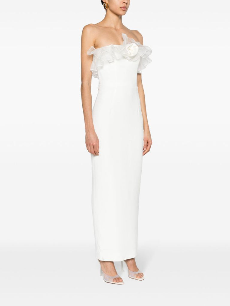White Ruffled Cady Column Dress
