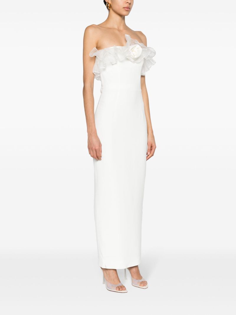 White Ruffled Cady Column Dress