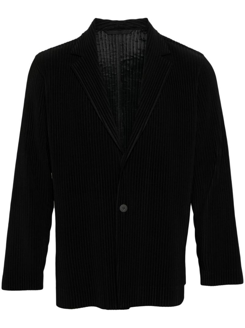 Black PlissÃ_x0083_Â© Single-breasted Blazer