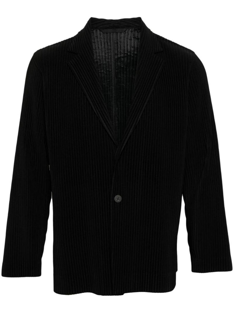 Black PlissÃ_x0083_Â© Single-breasted Blazer