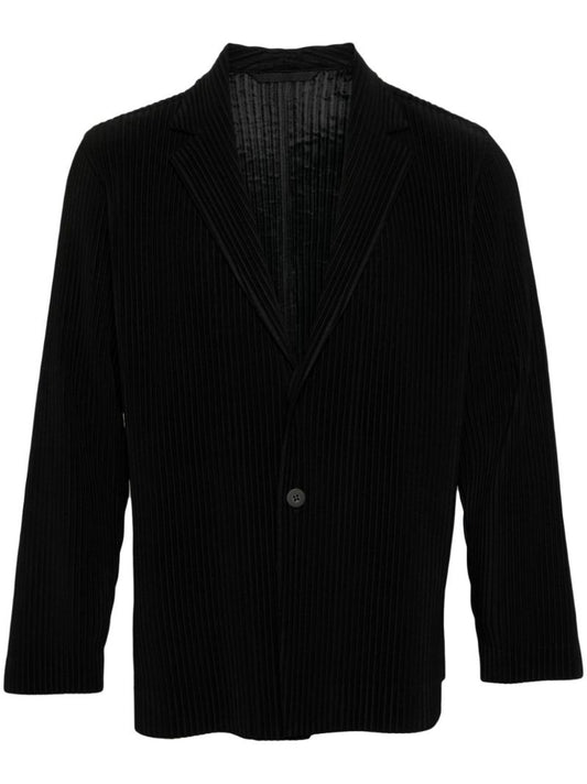 Black PlissÃ_x0083_Â© Single-breasted Blazer