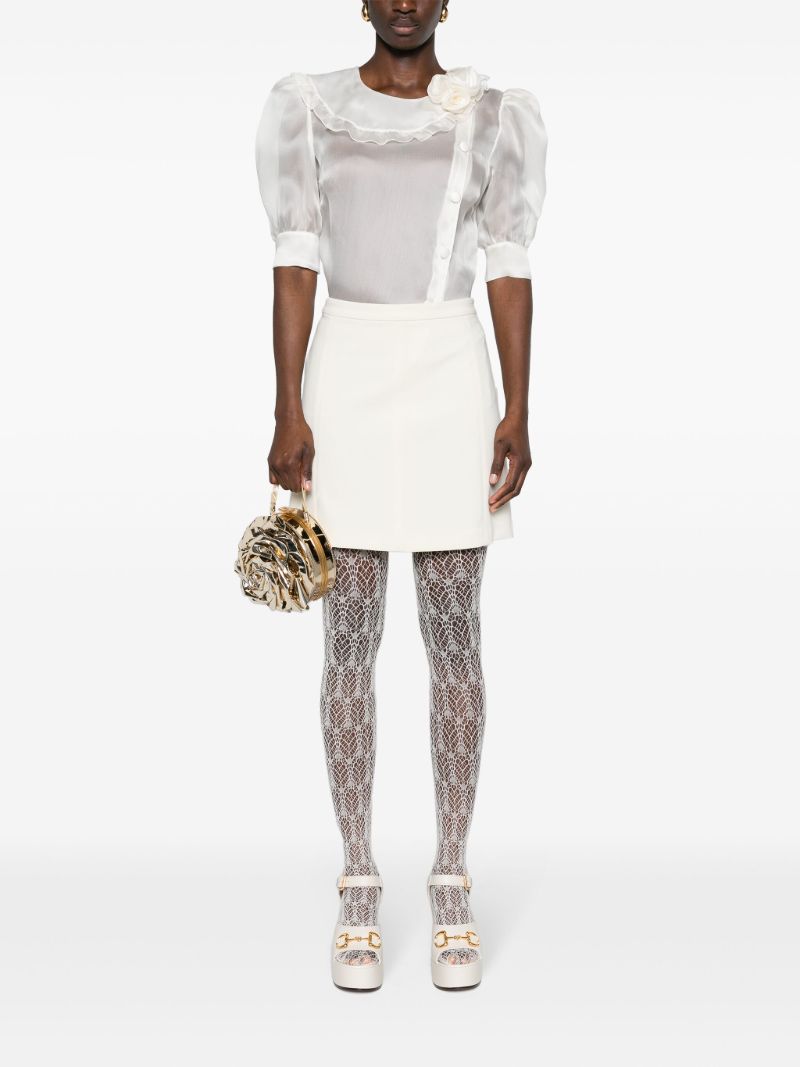 White Floral-appliquÃ_x0083_Â©d Silk Blouse