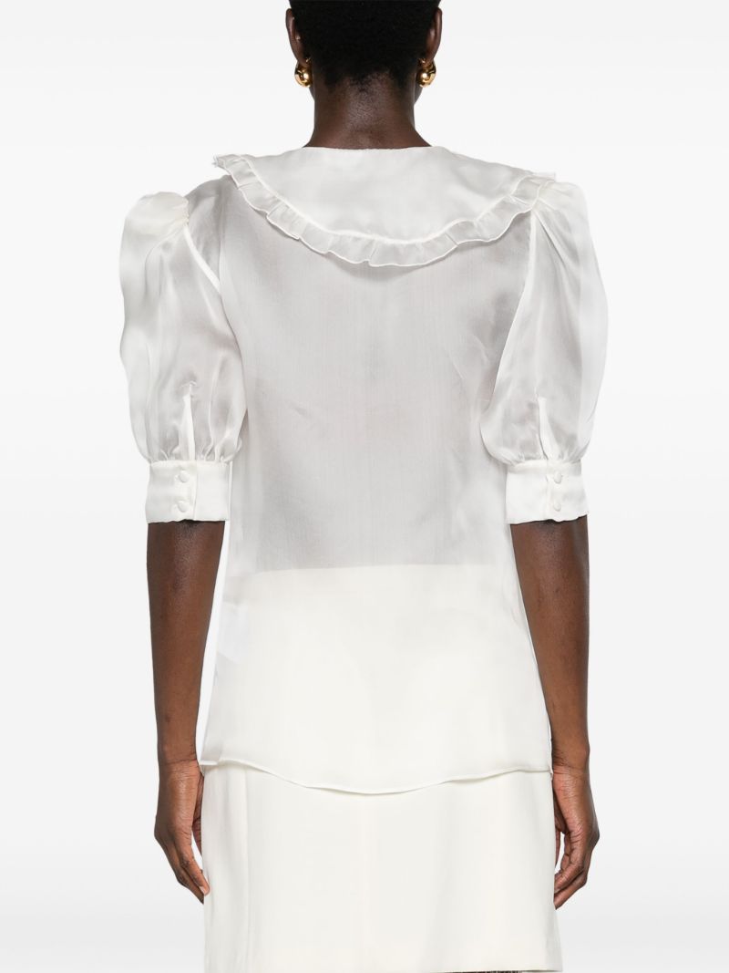 White Floral-appliquÃ_x0083_Â©d Silk Blouse