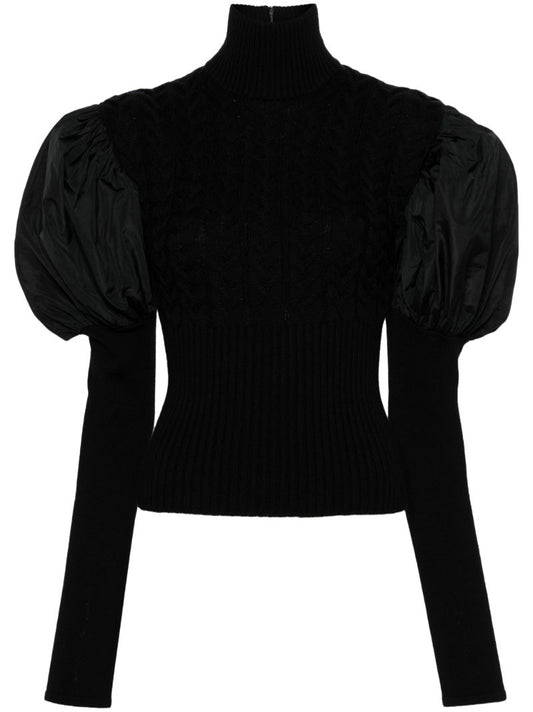 Black Puff-sleeve Virgin Wool Sweater