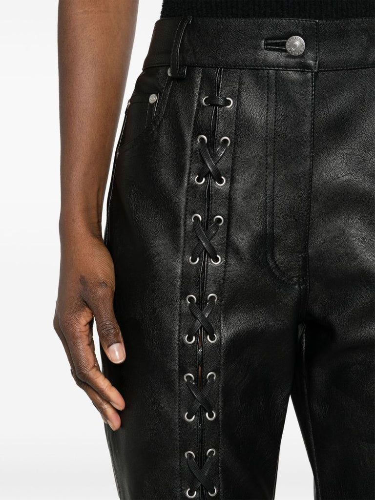 Black Lace-up Faux-leather Trousers