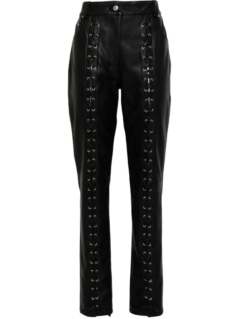Black Lace-up Faux-leather Trousers