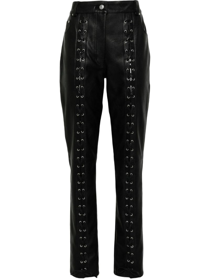 Black Lace-up Faux-leather Trousers
