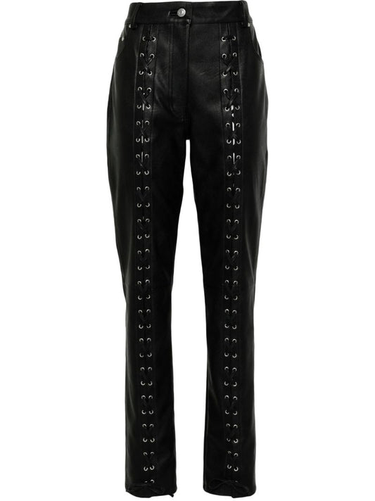 Black Lace-up Faux-leather Trousers