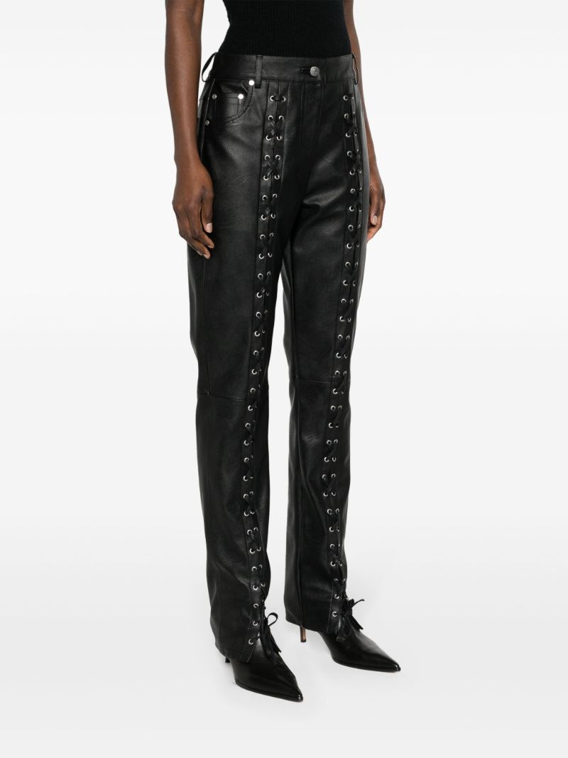 Black Lace-up Faux-leather Trousers