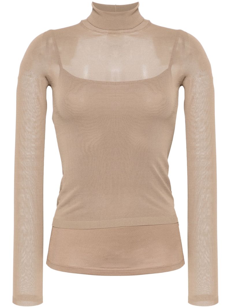Brown Fine-knit High-neck Sweater