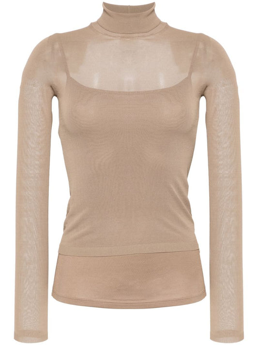 Brown Fine-knit High-neck Sweater