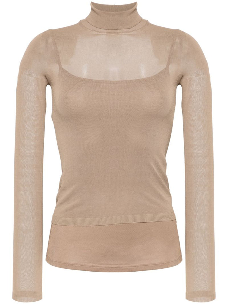 Brown Fine-knit High-neck Sweater