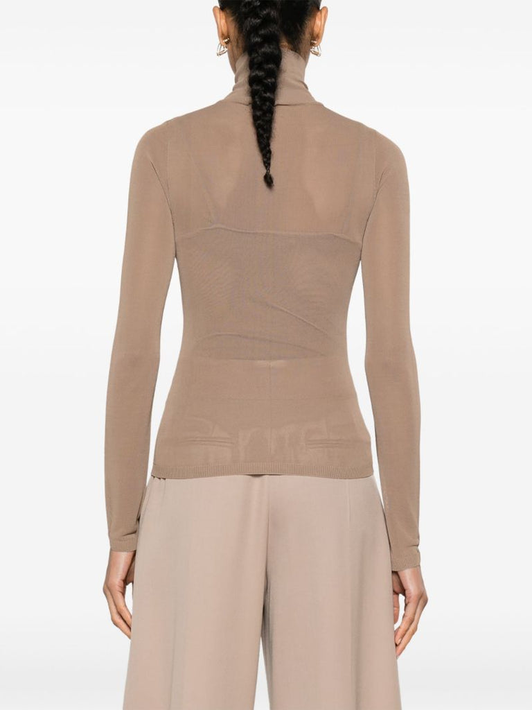 Brown Fine-knit High-neck Sweater
