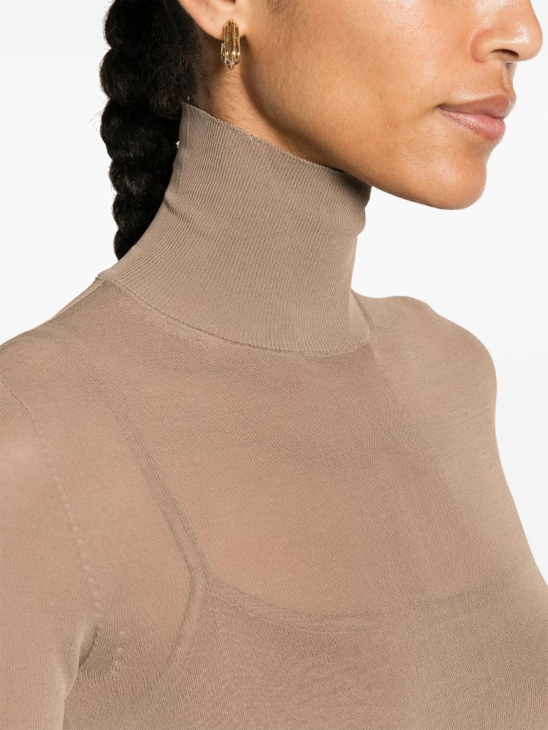 Brown Fine-knit High-neck Sweater