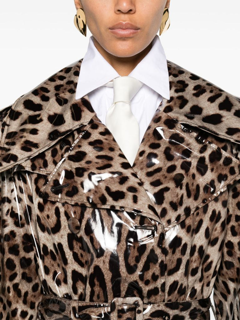 Brown Leopard-print Trench Coat