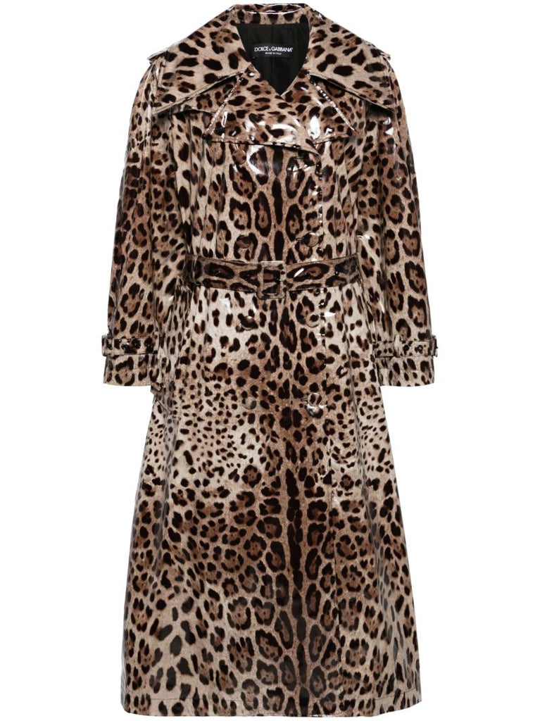 Brown Leopard-print Trench Coat
