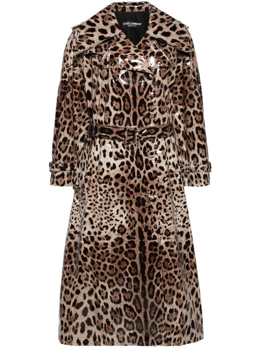 Brown Leopard-print Trench Coat