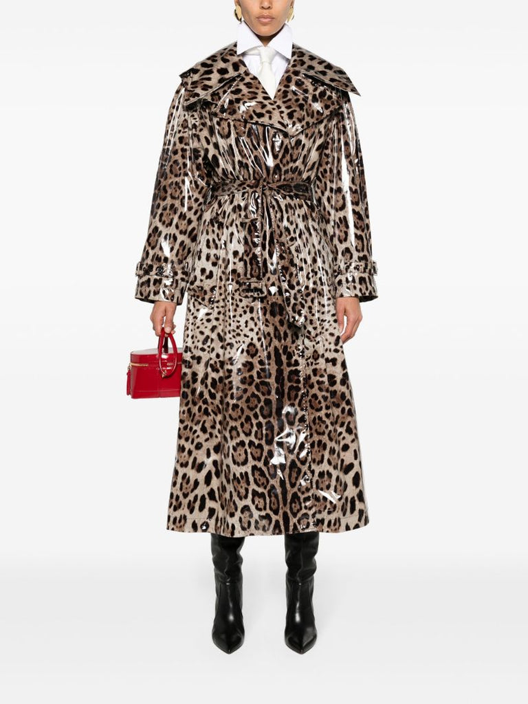 Brown Leopard-print Trench Coat