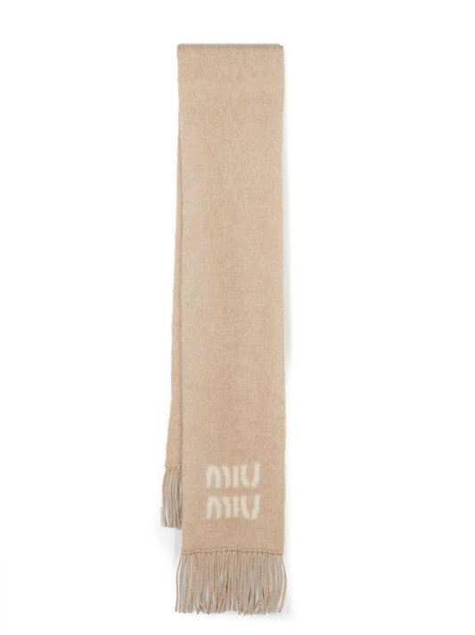 Neutral Logo Jacquard Fringed Scarf