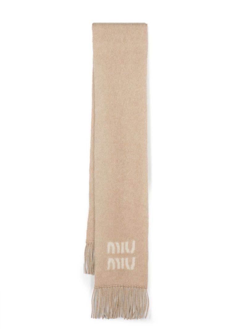 Neutral Logo Jacquard Fringed Scarf