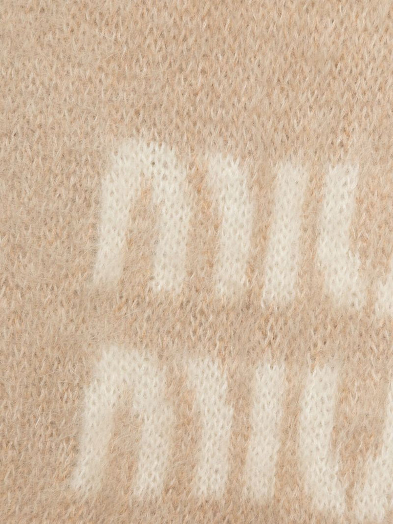 Neutral Logo Jacquard Fringed Scarf