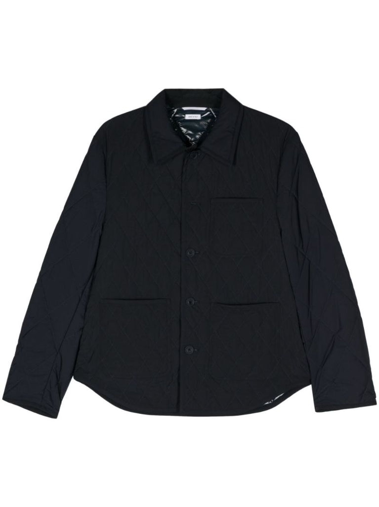 Blue Quilted Shirt Jacket