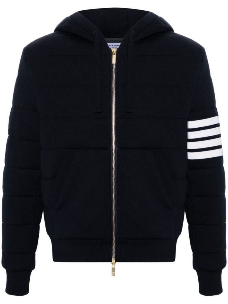 Blue 4-bar Stripe Cotton Hoodie