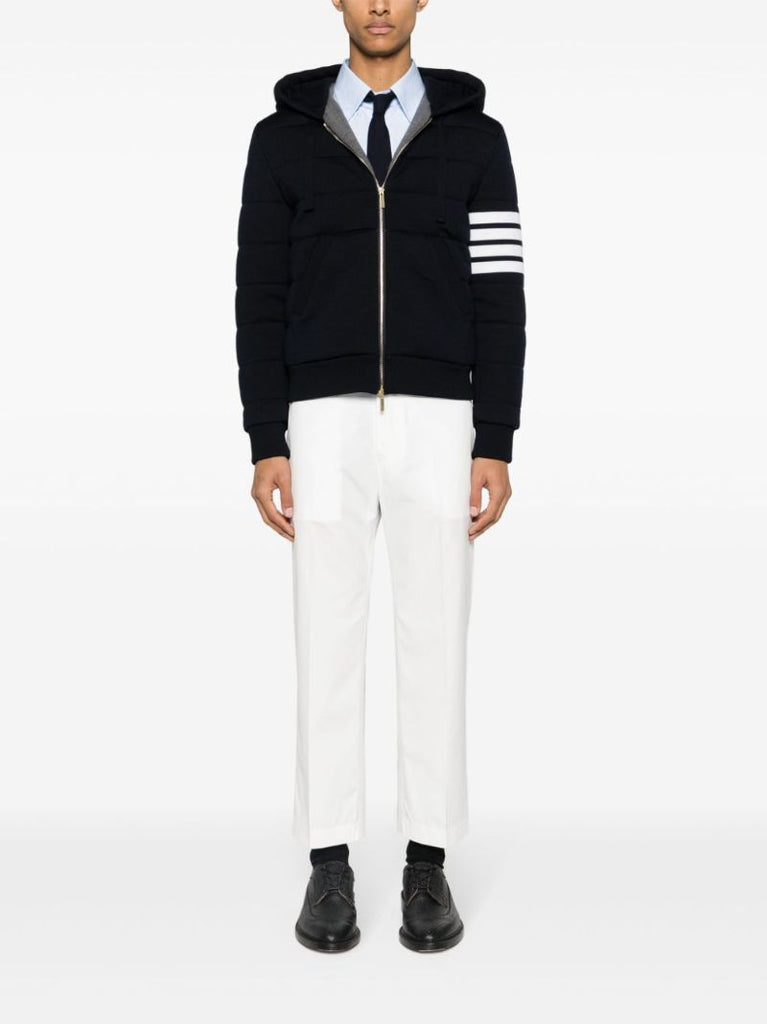 Blue 4-bar Stripe Cotton Hoodie