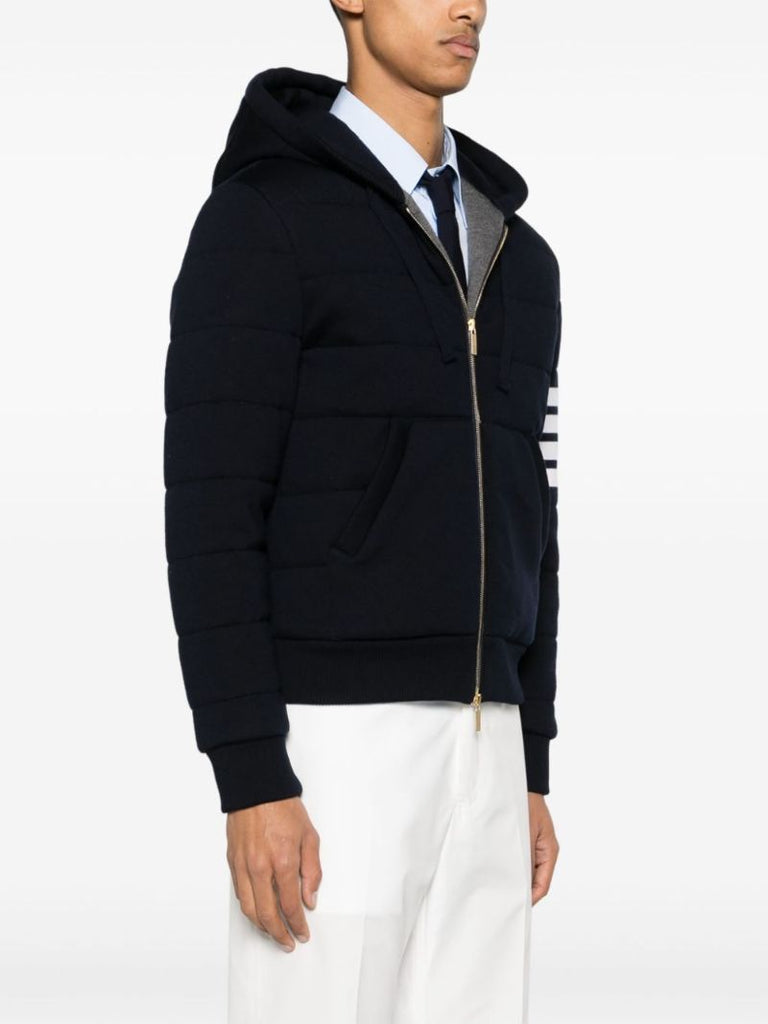 Blue 4-bar Stripe Cotton Hoodie