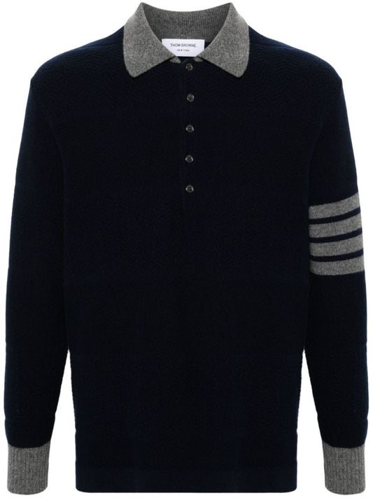 Blue 4-bar Virgin Wool Polo Shirt