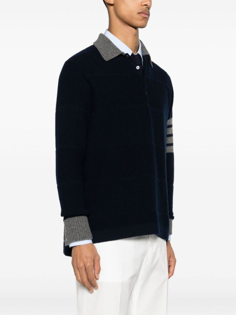 Blue 4-bar Virgin Wool Polo Shirt