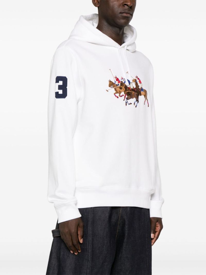 White Triple-pony Fleece Hoodie