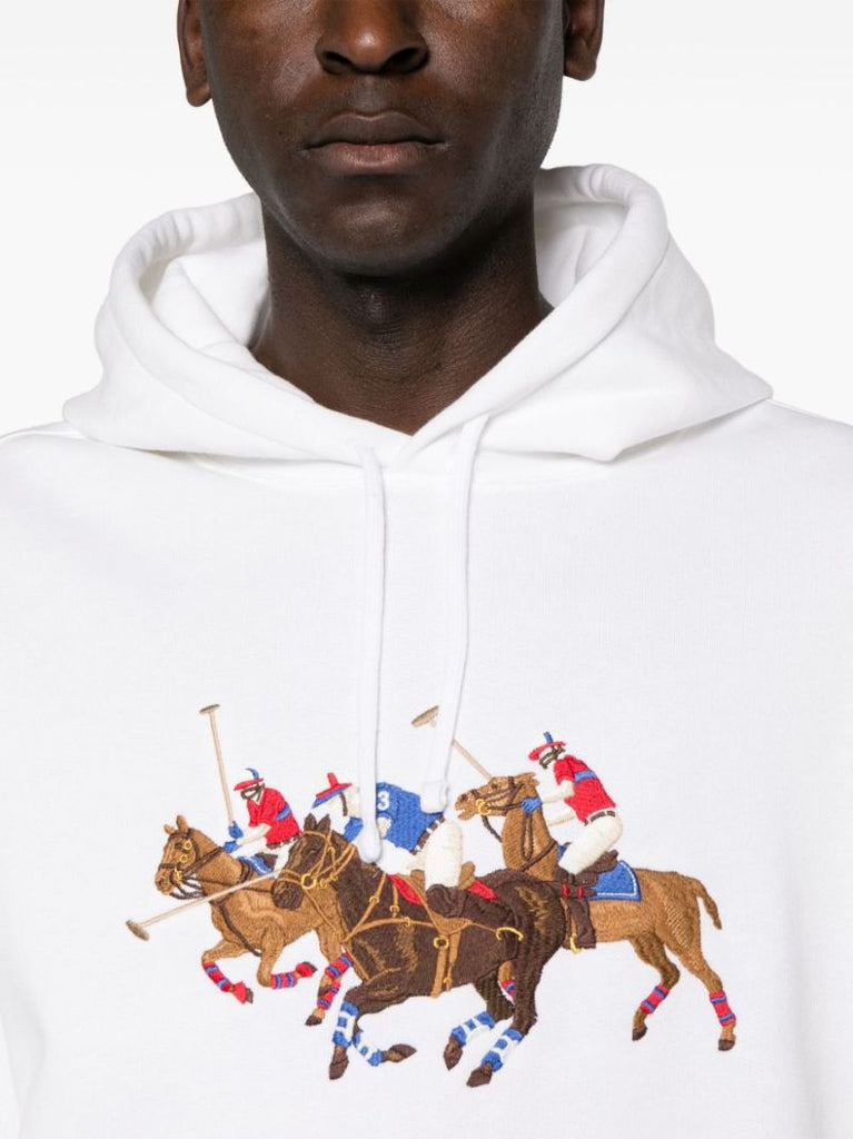 White Triple-pony Fleece Hoodie